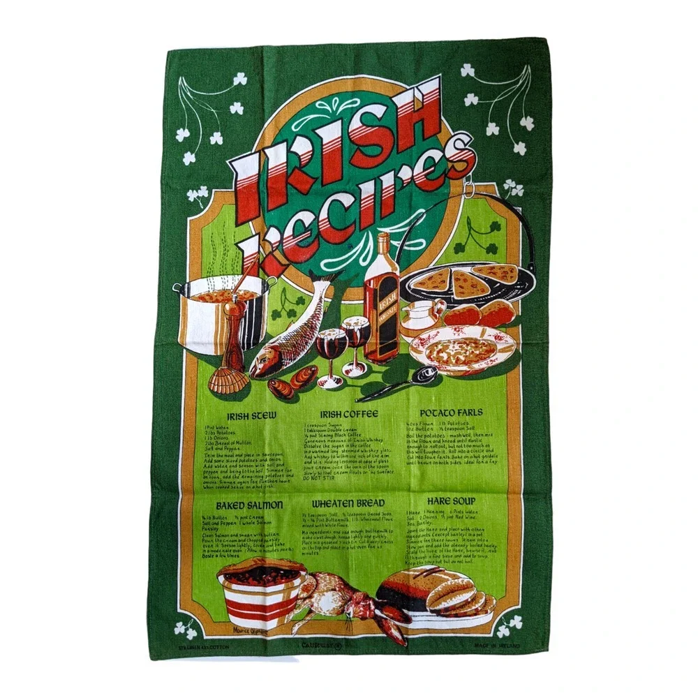 Vintage Irish Recipes Linen Tea Towel Linen/Cotton‎ Blend Ireland Souvenir Gift